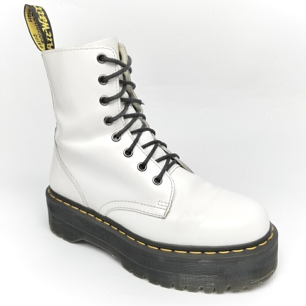 Dr. Martens Jadon White Patent Leather Platform Chunky Zip Combat Boots Grunge
